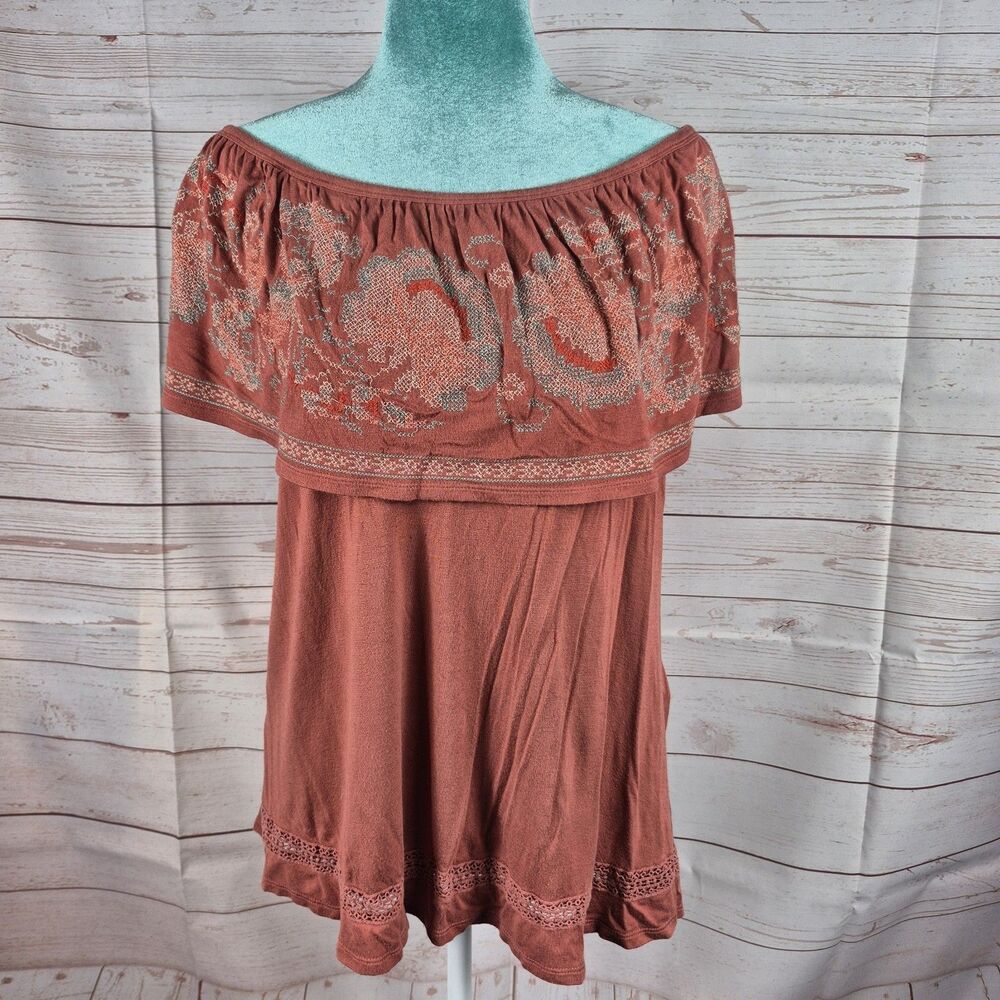 Knox Rose Boho Peasant Top Sz XL Embroidered Off Shoulder Fairy Cottage Coquette